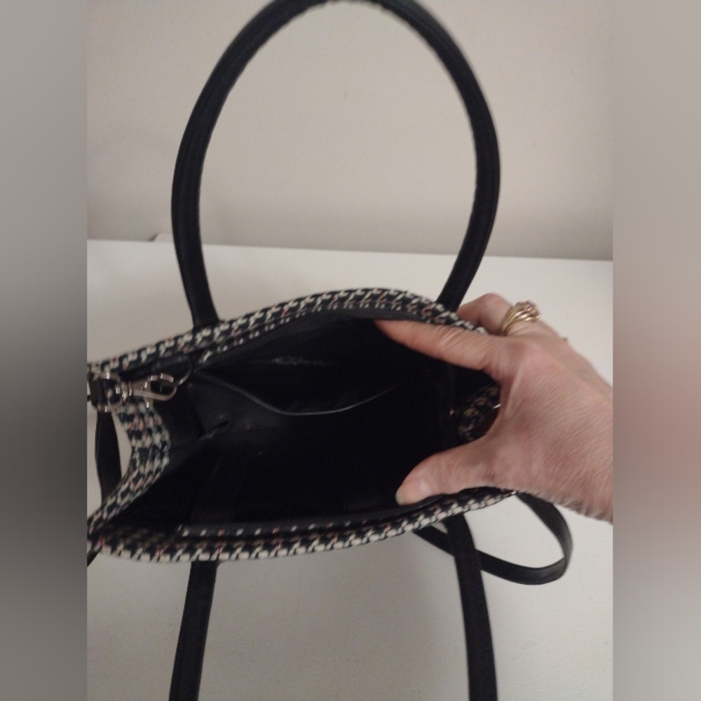 Preston & York Houndstooth Purse Bag Tote Crossbody Acrylic Wool Polyester - Picture 6 of 10